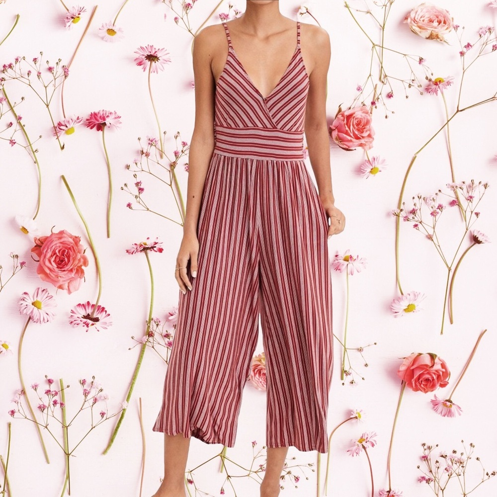 American Eagle Outfitters Red Striped Jumpsuit